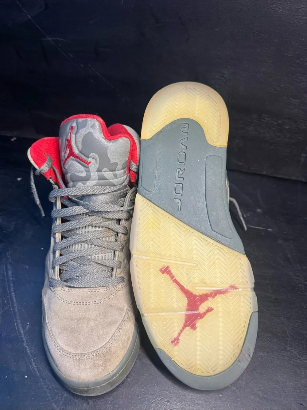 Jordan Men's Sneakers in Olive Green with Red Accents